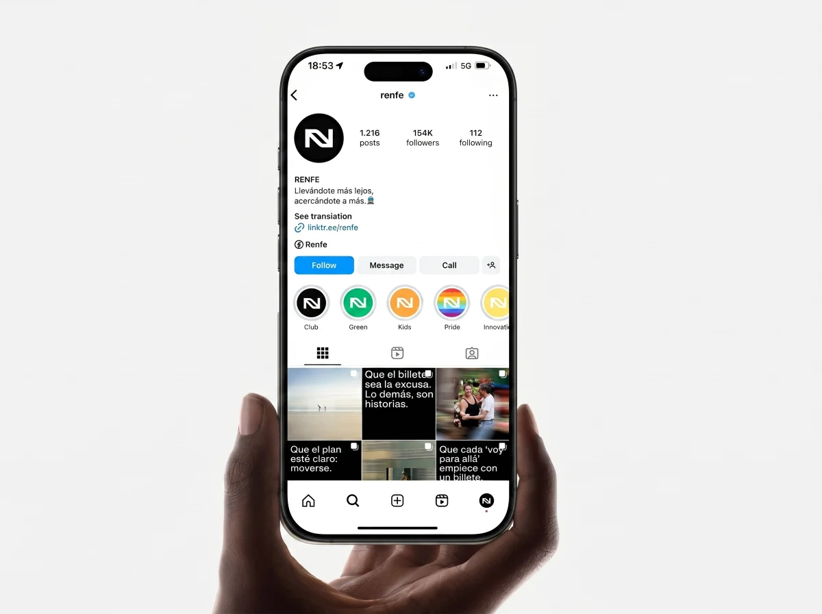 Hand holding a phone showing a business Instagram profile in Oman — the rented storefront a website replaces